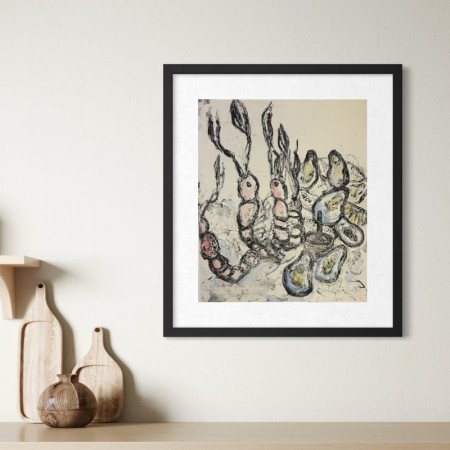 Stig Bech - akvarell/etsning - Seafood 2 
